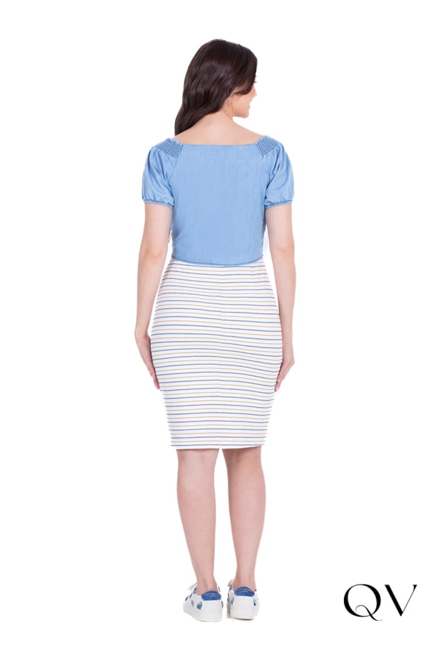 VESTIDO MALHA LISTRADA TEXTURIZADA JEANS AZUL - HAPUK VESTIDO MALHA LISTRADA TEXTURIZADA JEANS AZUL - HAPUK