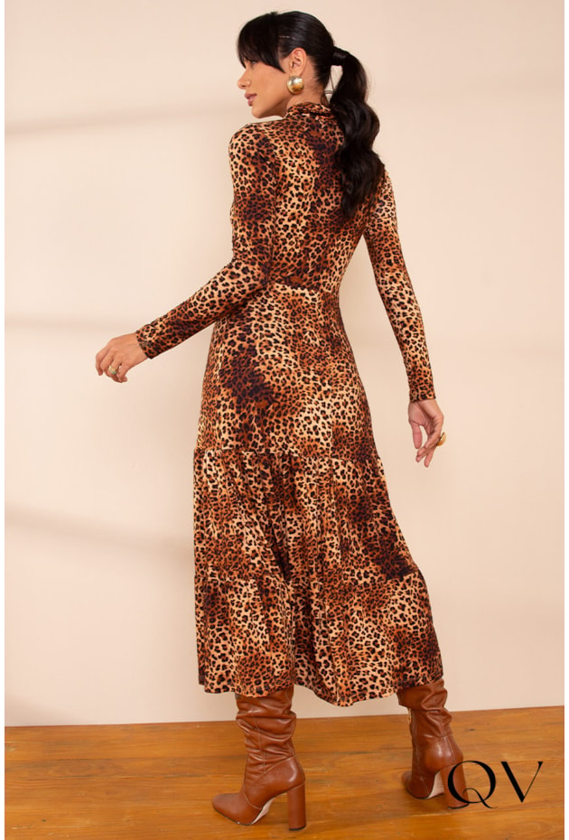 VESTIDO MALHA MAXI MIDI ANIMAL PRINT - LEKAZIS