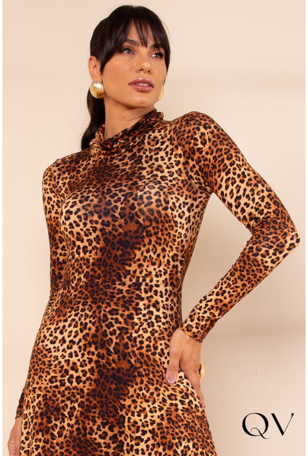 VESTIDO MALHA MAXI MIDI ANIMAL PRINT - LEKAZIS