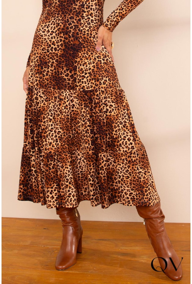 VESTIDO MALHA MAXI MIDI ANIMAL PRINT - LEKAZIS