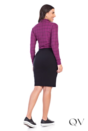 VESTIDO MALHA MIX XADREZ ROXO - HAPUK