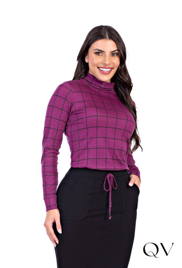 VESTIDO MALHA MIX XADREZ ROXO - HAPUK