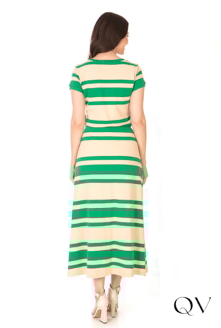 VESTIDO MALHA PIQUET LISTRADO VERDE - HAPUK