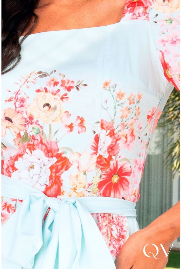 VESTIDO MANGA BALONÊ FLORAL AZUL - JANY PIM VESTIDO MANGA BALONÊ FLORAL AZUL - JANY PIM