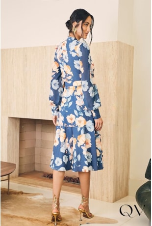 VESTIDO MANGA LONGA FLORAL AZUL - JANY PIM