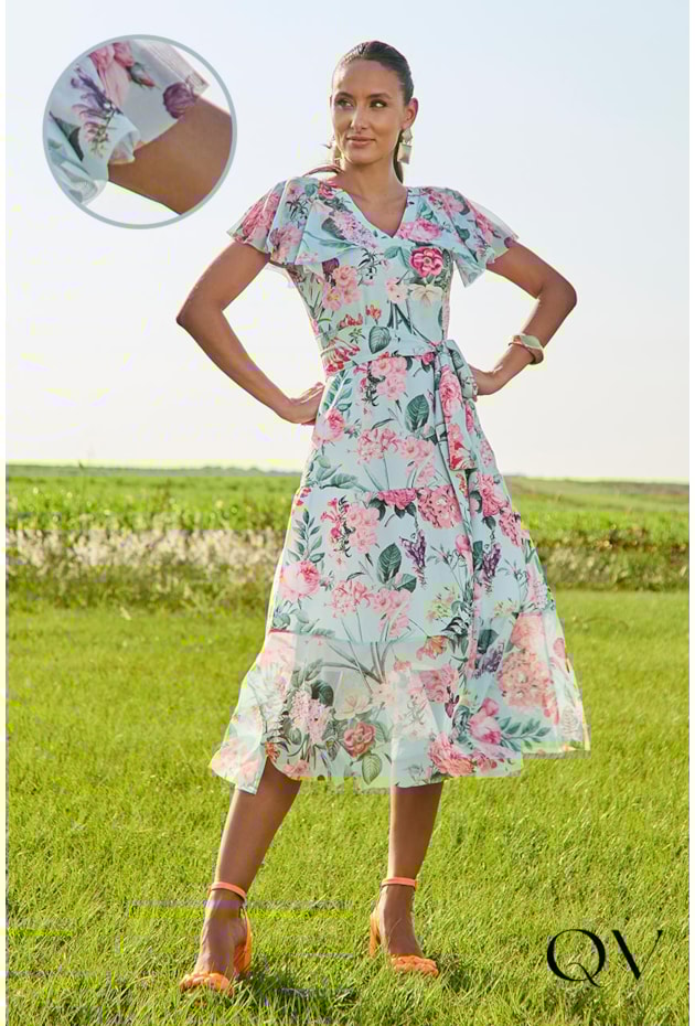 VESTIDO MANGAS BABADO FLORAL AZUL - JANY PIM VESTIDO MANGAS BABADO FLORAL AZUL - JANY PIM