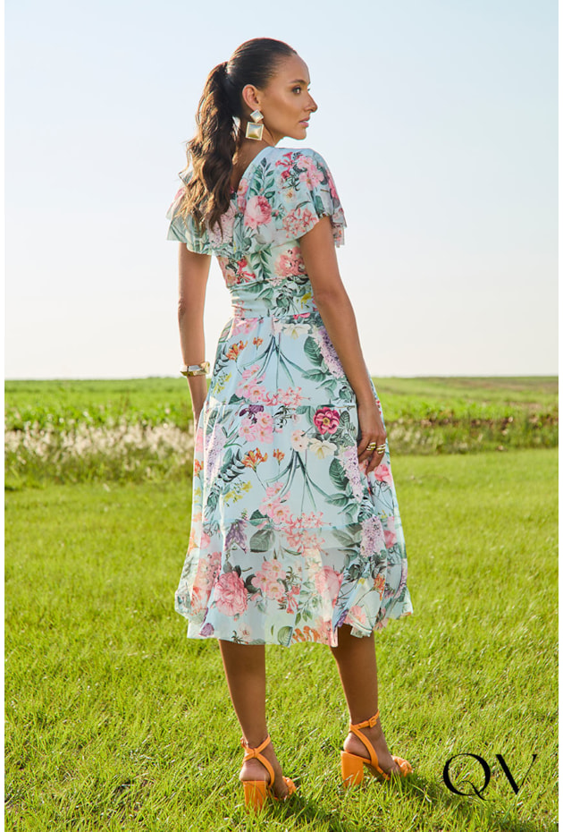 VESTIDO MANGAS BABADO FLORAL AZUL - JANY PIM VESTIDO MANGAS BABADO FLORAL AZUL - JANY PIM