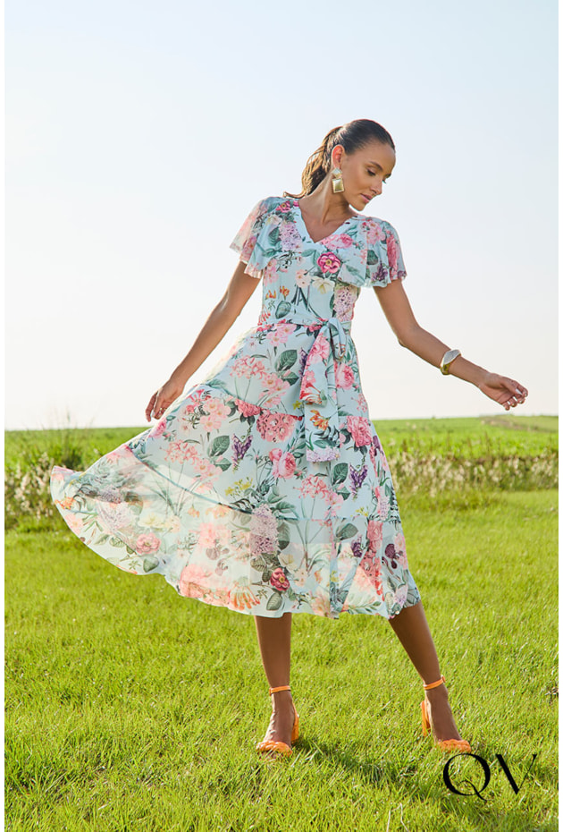 VESTIDO MANGAS BABADO FLORAL AZUL - JANY PIM VESTIDO MANGAS BABADO FLORAL AZUL - JANY PIM