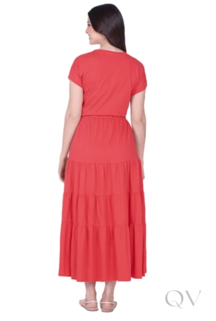 VESTIDO MAX MIDI COM BOLSO FRONTAL EM MALHA DE ALGODÃO CORAL - HAPUK