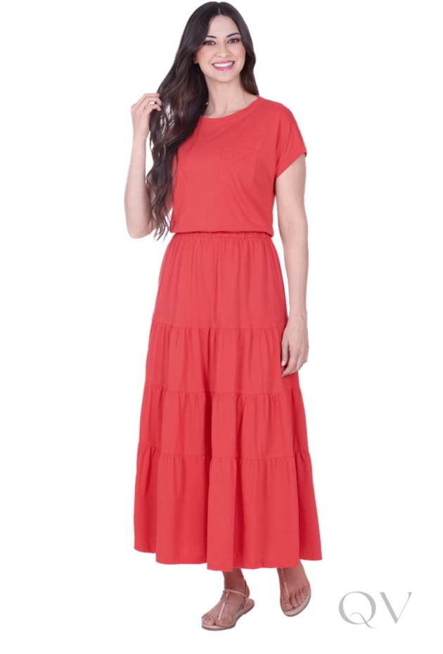 VESTIDO MAX MIDI COM BOLSO FRONTAL EM MALHA DE ALGODÃO CORAL - HAPUK