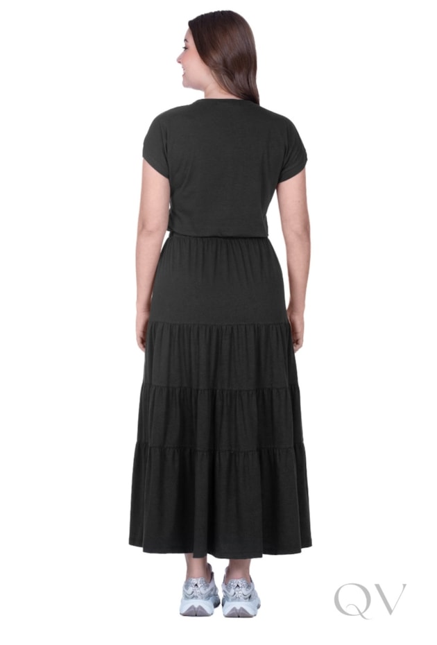 VESTIDO MAX MIDI COM BOLSO FRONTAL EM MALHA DE ALGODÃO PRETO - HAPUK