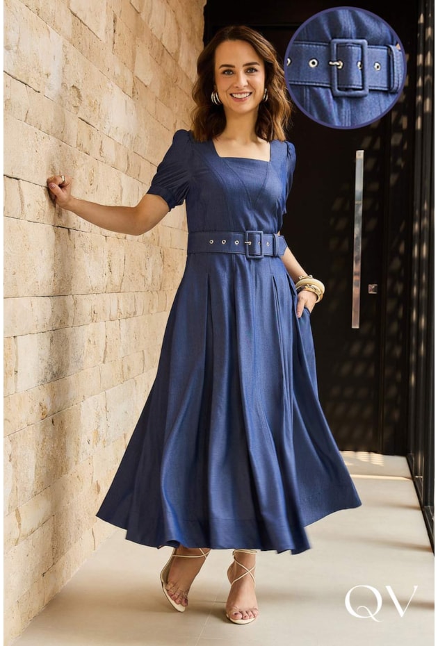 VESTIDO MAX MIDI EM JEANS AZUL - JANY PIM VESTIDO MAX MIDI EM JEANS AZUL - JANY PIM