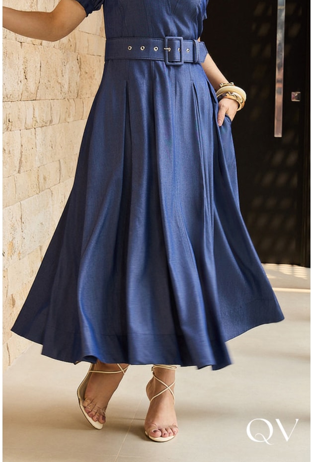 VESTIDO MAX MIDI EM JEANS AZUL - JANY PIM VESTIDO MAX MIDI EM JEANS AZUL - JANY PIM