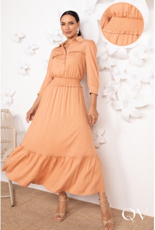 VESTIDO MAX MIDI EM VISCOLUB NUDE - LEKAZIS