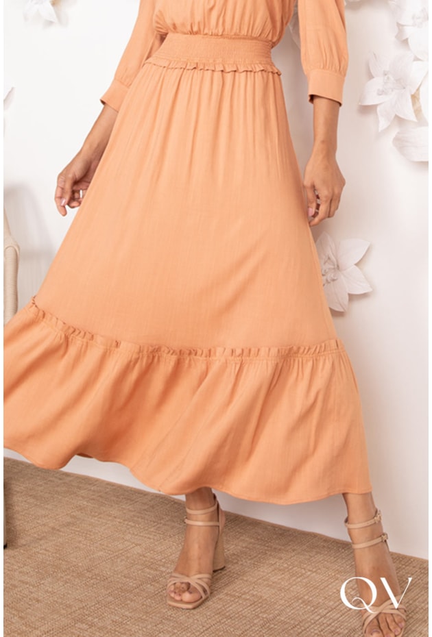 VESTIDO MAX MIDI EM VISCOLUB NUDE - LEKAZIS