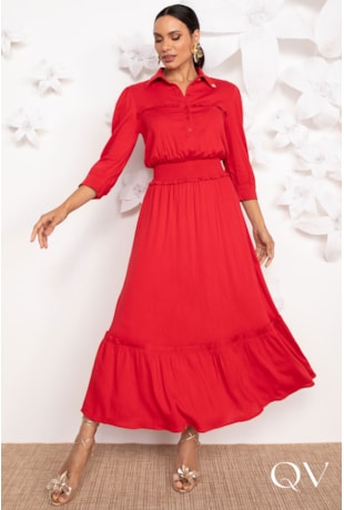 VESTIDO MAX MIDI EM VISCOLUB VERMELHO - LEKAZIS