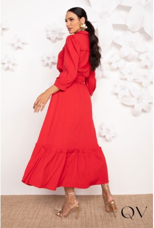 VESTIDO MAX MIDI EM VISCOLUB VERMELHO - LEKAZIS