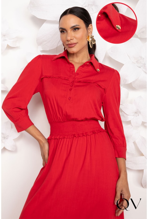 VESTIDO MAX MIDI EM VISCOLUB VERMELHO - LEKAZIS