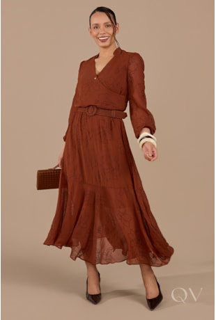 VESTIDO MAX MIDI GODÊ EM CHIFFON MARROM - JANY PIM