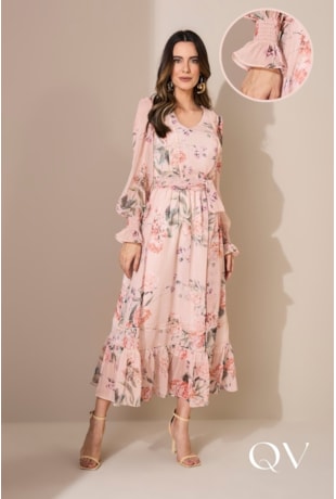 VESTIDO MAXI MIDI CHIFFON ESTAMPA FLORAL - JANY PIM