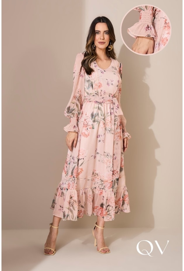 VESTIDO MAXI MIDI CHIFFON ESTAMPA FLORAL - JANY PIM