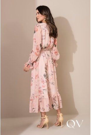 VESTIDO MAXI MIDI CHIFFON ESTAMPA FLORAL - JANY PIM