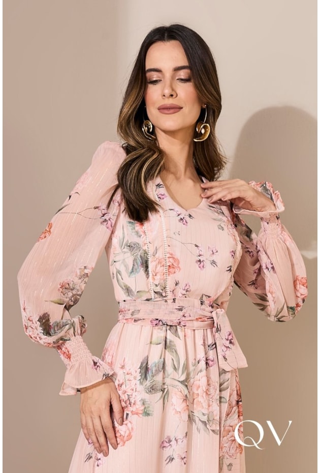 VESTIDO MAXI MIDI CHIFFON ESTAMPA FLORAL - JANY PIM VESTIDO MAXI MIDI CHIFFON ESTAMPA FLORAL - JANY PIM