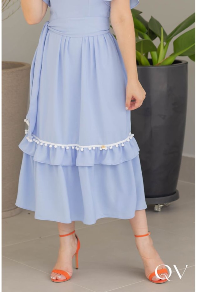 VESTIDO MAXI MIDI COM BABADO AZUL - VALENTINA SIRRAH