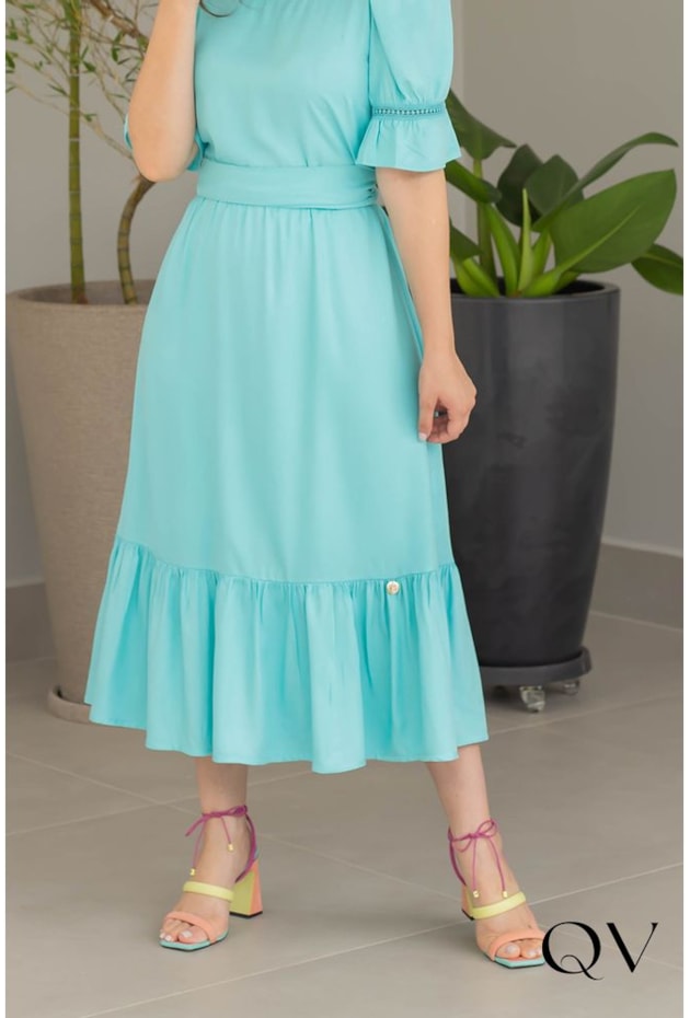 VESTIDO MAXI MIDI COM DECOTE QUADRADO AZUL - VALENTINA SIRRAH VESTIDO MAXI MIDI COM DECOTE QUADRADO AZUL - VALENTINA SIRRAH