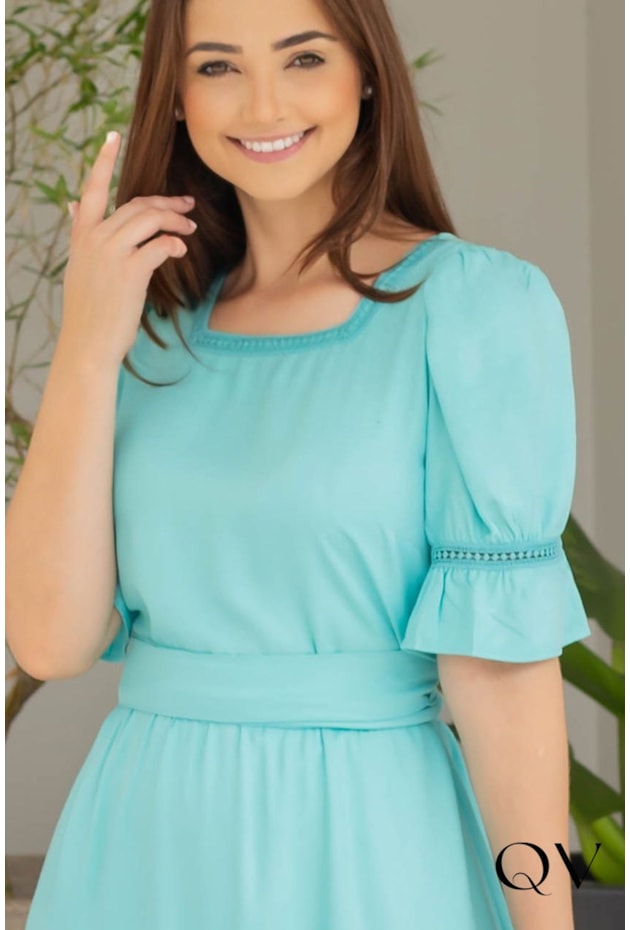 VESTIDO MAXI MIDI COM DECOTE QUADRADO AZUL - VALENTINA SIRRAH VESTIDO MAXI MIDI COM DECOTE QUADRADO AZUL - VALENTINA SIRRAH