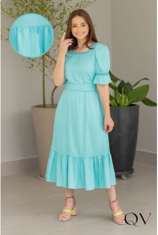 VESTIDO MAXI MIDI COM DECOTE QUADRADO AZUL - VALENTINA SIRRAH