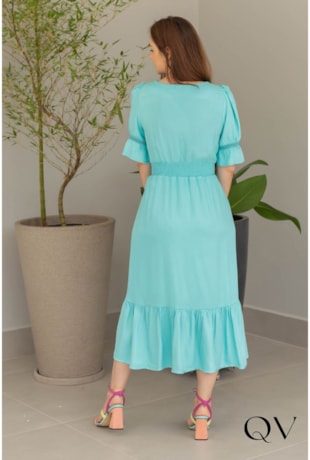 VESTIDO MAXI MIDI COM DECOTE QUADRADO AZUL - VALENTINA SIRRAH