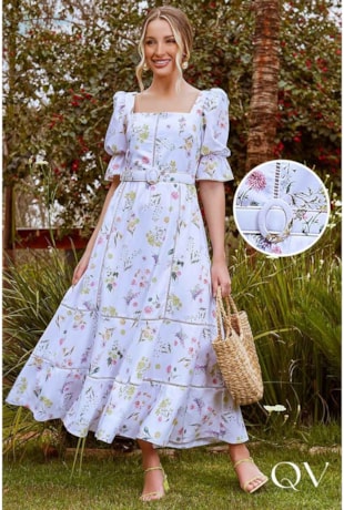 VESTIDO MAXI MIDI COM ENTREMEIOS FLORAL - JANY PIM