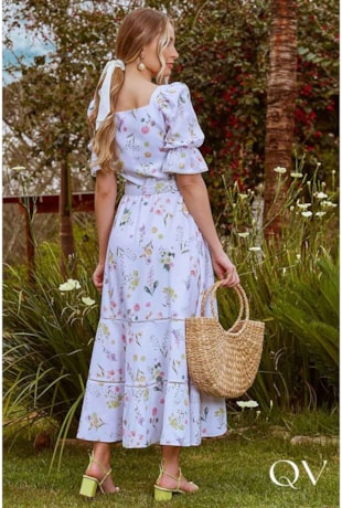 VESTIDO MAXI MIDI COM ENTREMEIOS FLORAL - JANY PIM