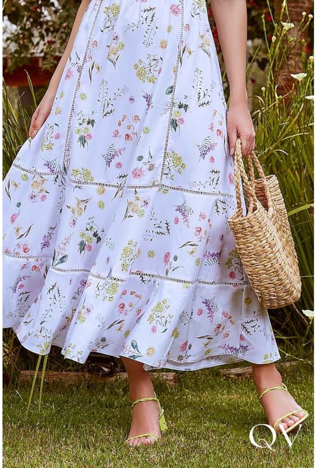 VESTIDO MAXI MIDI COM ENTREMEIOS FLORAL - JANY PIM