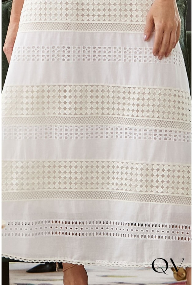 VESTIDO MAXI MIDI COM LAISE E ENTREMEIOS OFF WHITE - LUZIA FAZZOLLI