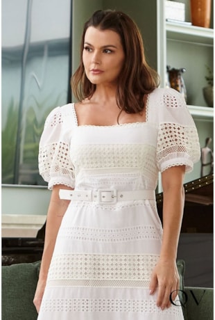 VESTIDO MAXI MIDI COM LAISE E ENTREMEIOS OFF WHITE - LUZIA FAZZOLLI