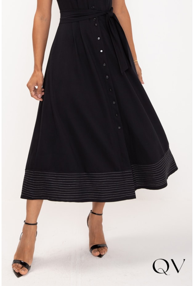 VESTIDO MAXI MIDI DE MALHA PESPONTADA PRETO - LEKAZIS