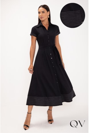 VESTIDO MAXI MIDI DE MALHA PESPONTADA PRETO - LEKAZIS