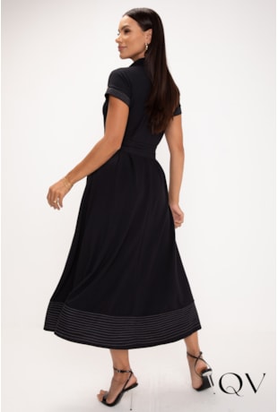 VESTIDO MAXI MIDI DE MALHA PESPONTADA PRETO - LEKAZIS