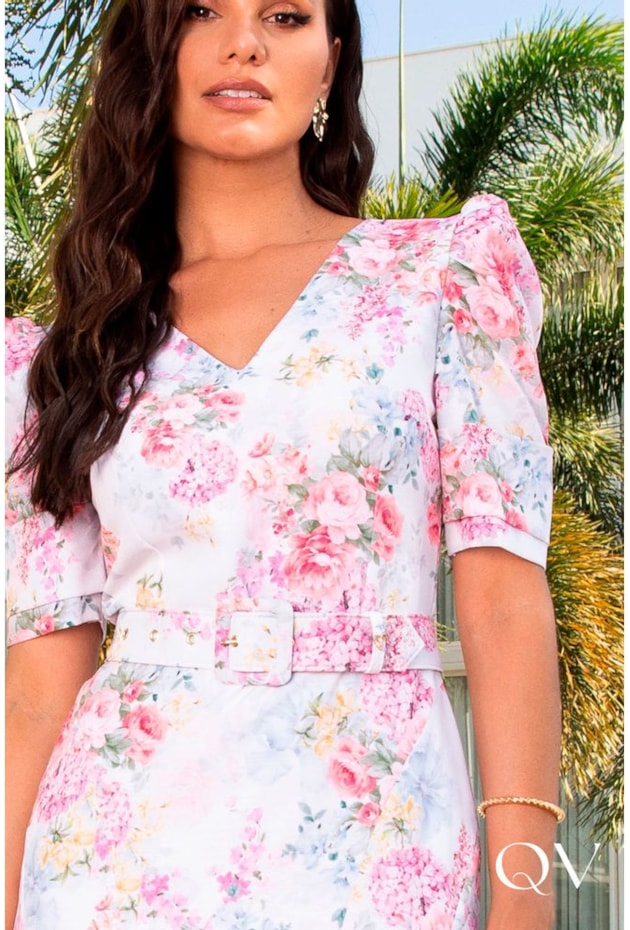 VESTIDO MAXI MIDI DECOTE V FLORAL - JANY PIM