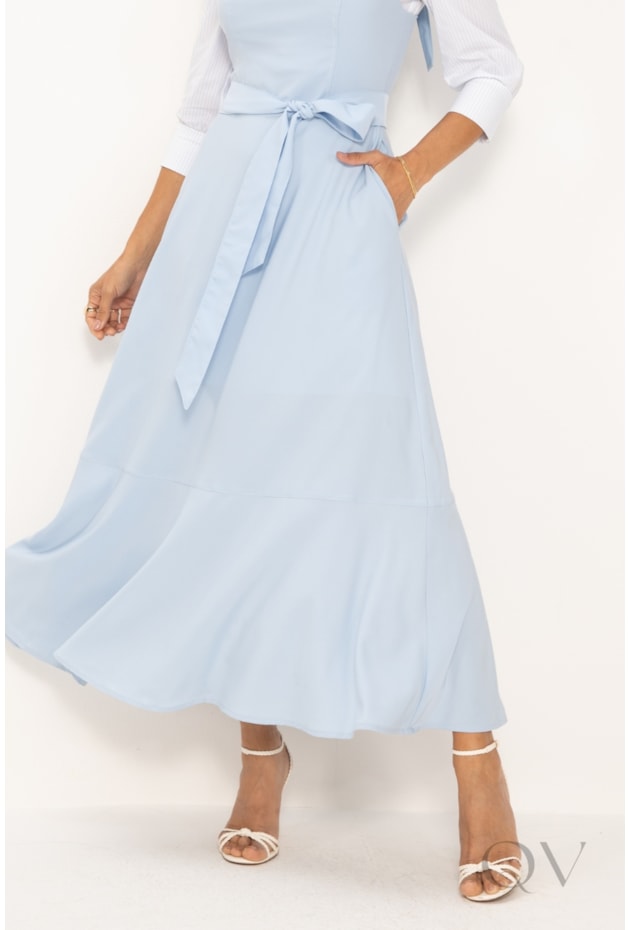 VESTIDO MAXI MIDI EM ALFAIATARIA AZUL - LEKAZIS
