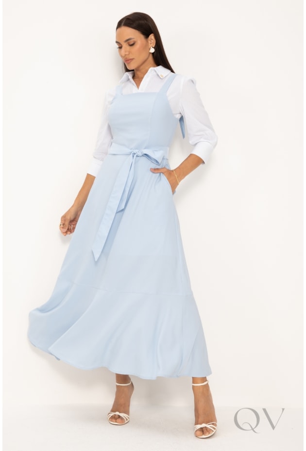 VESTIDO MAXI MIDI EM ALFAIATARIA AZUL - LEKAZIS