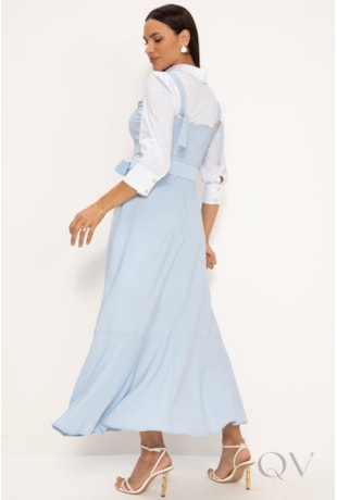 VESTIDO MAXI MIDI EM ALFAIATARIA AZUL - LEKAZIS