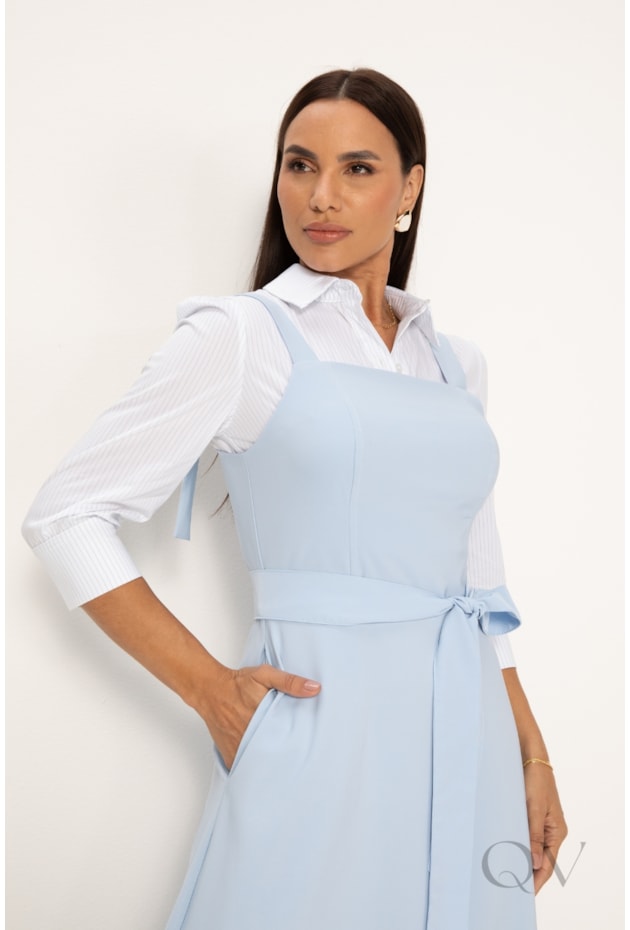 VESTIDO MAXI MIDI EM ALFAIATARIA AZUL - LEKAZIS