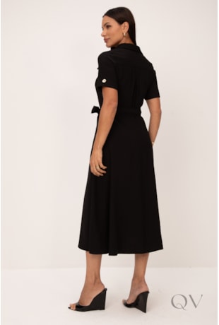 VESTIDO MAXI MIDI EM ALFAIATARIA PRETO - LEKAZIS