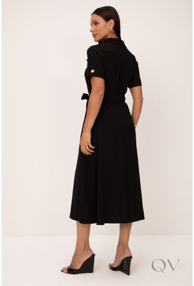 VESTIDO MAXI MIDI EM ALFAIATARIA PRETO - LEKAZIS