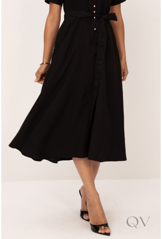 VESTIDO MAXI MIDI EM ALFAIATARIA PRETO - LEKAZIS