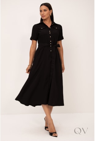 VESTIDO MAXI MIDI EM ALFAIATARIA PRETO - LEKAZIS