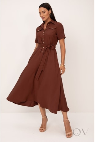 VESTIDO MAXI MIDI EM ALFAIATARIA TRUFA - LEKAZIS